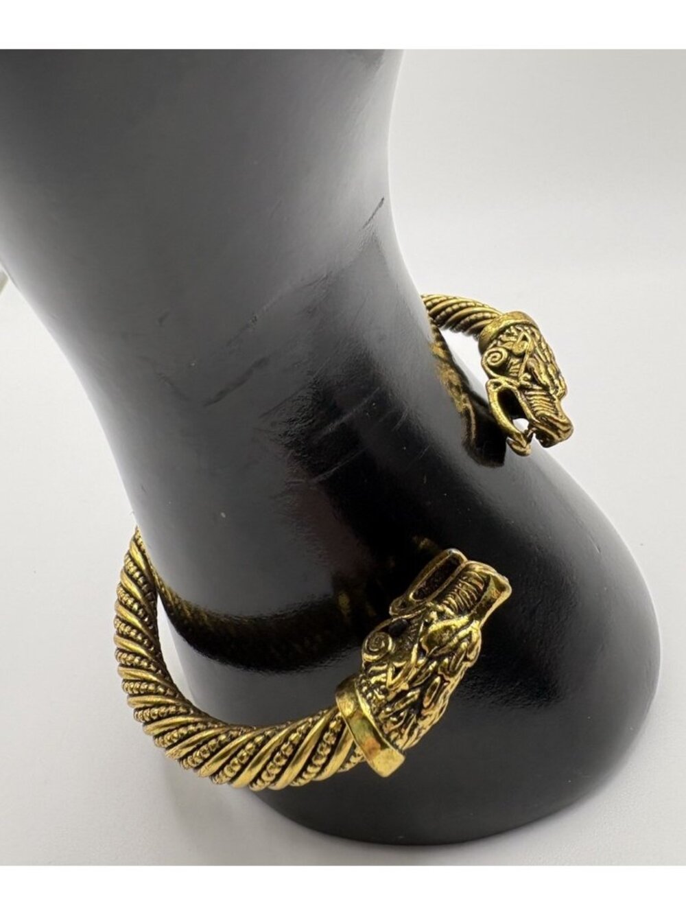 Gold Tone Dragon Head Twisted Cable Cuff Bracelet